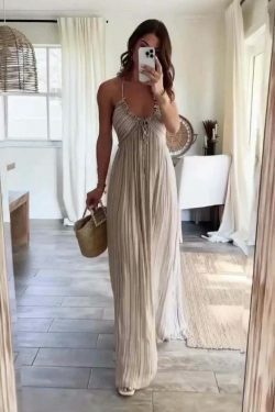 Y2K Aesthetic Backless U Neck Strap Long Dress for Women - Coquette & Grunge Style Fashion