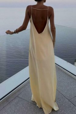 Y2K Aesthetic Backless Vacation Long Dress - Coquette Grunge Outfit with Pastel Goth Vibes