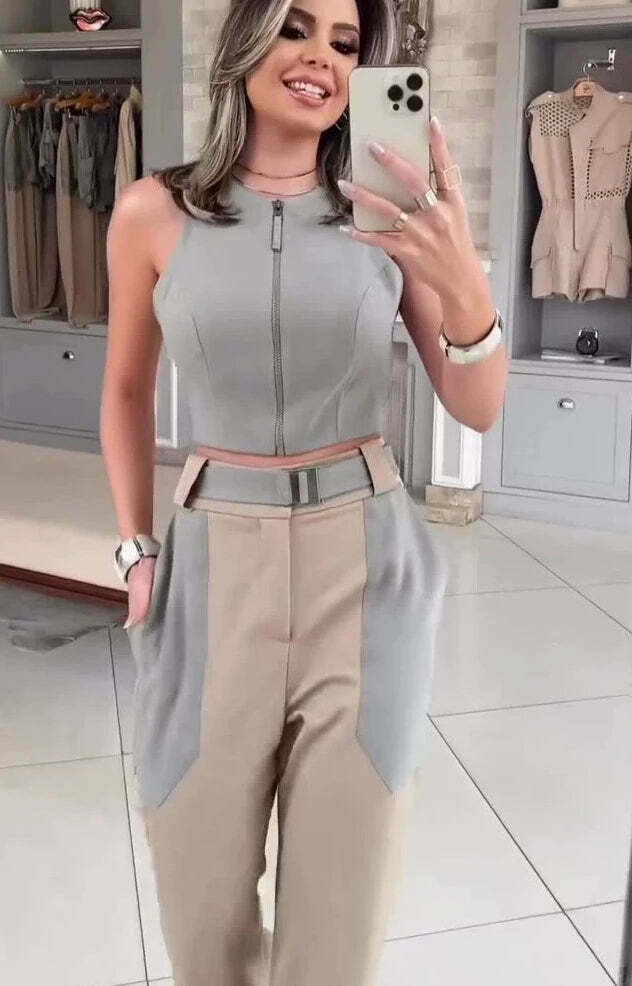 Y2K Aesthetic Backless Vest Suit for Women - Coquette & Grunge Style with Pastel Goth Vibes