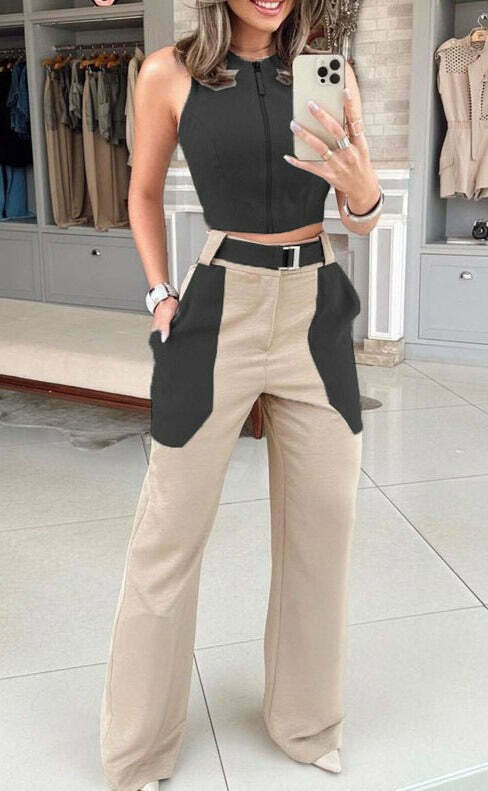 Y2K Aesthetic Backless Vest Suit for Women - Coquette & Grunge Style with Pastel Goth Vibes