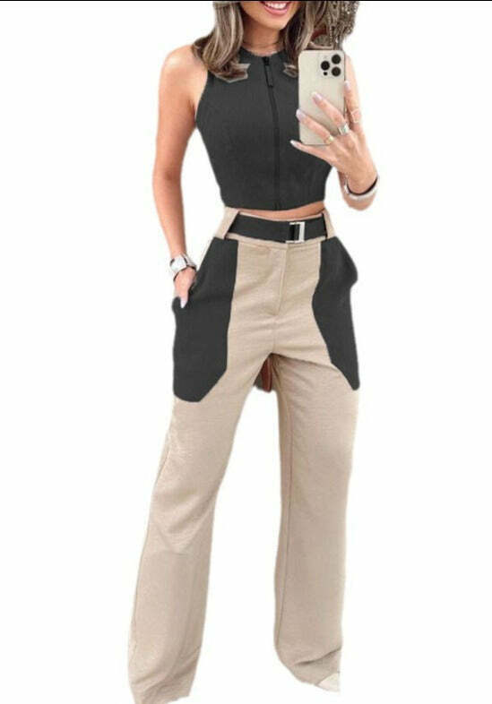 Y2K Aesthetic Backless Vest Suit for Women - Coquette & Grunge Style with Pastel Goth Vibes