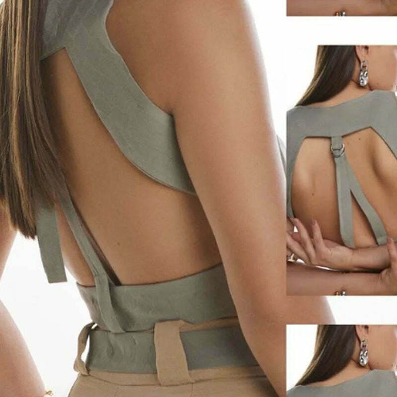 Y2K Aesthetic Backless Vest Suit for Women - Coquette & Grunge Style with Pastel Goth Vibes