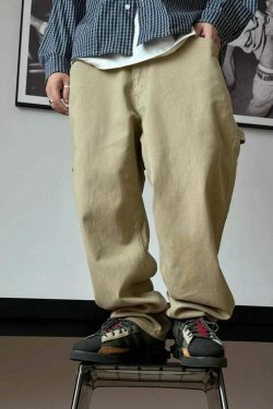 Y2K Aesthetic Balloon Fit Carpenter Jeans - Coquette Grunge Fashion with Old Money Vibes