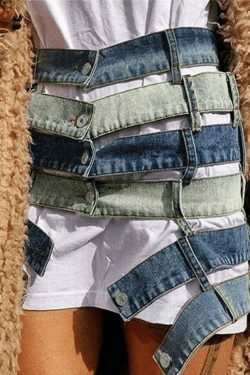 Y2K Aesthetic Bandage Cutout Denim Mini Skirt for Women - Coquette Style Grunge Fashion