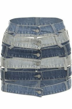 Y2K Aesthetic Bandage Cutout Denim Mini Skirt for Women - Coquette Style Grunge Fashion