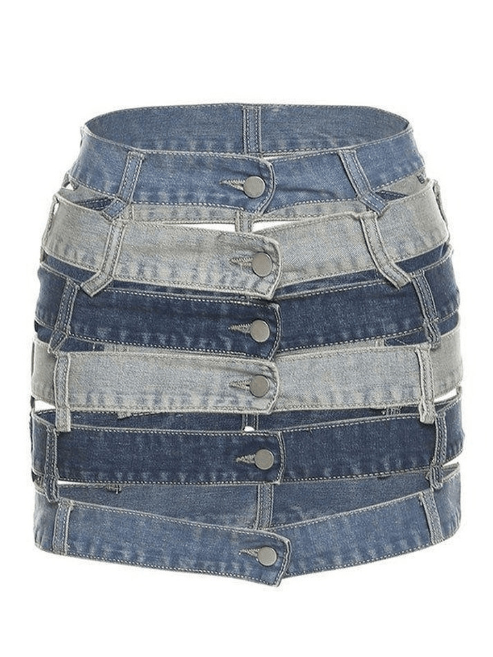 Y2K Aesthetic Bandage Cutout Denim Mini Skirt for Women - Coquette Style Grunge Fashion Y2K Aesthetic Bandage Cutout Denim Mini Skirt for Women - Coquette Style Grunge Fashion