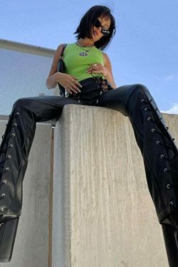 Y2K Aesthetic Bandage Slim PU Leather Pants for Women - Coquette Fashion Grunge Style