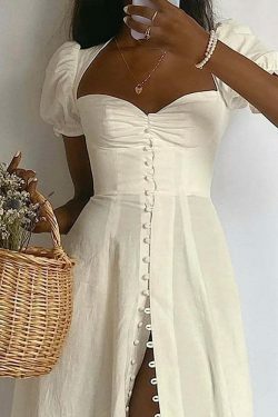 Y2K Aesthetic Bells Button Down Split Dress for Women - Coquette & Grunge Style Fashion