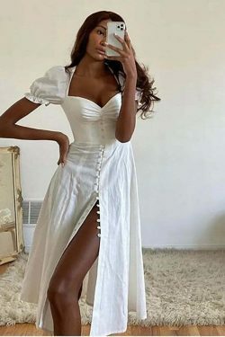 Y2K Aesthetic Bells Button Down Split Dress for Women - Coquette & Grunge Style Fashion