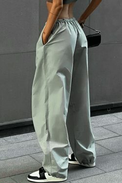 Y2K Aesthetic Belted Parachute Cargo Pants for Women - Coquette Style with Grunge Influence