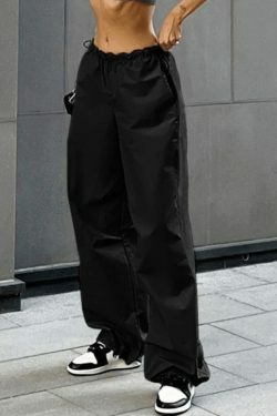 Y2K Aesthetic Belted Parachute Cargo Pants for Women - Coquette Style with Grunge Influence
