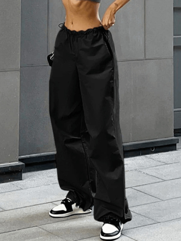 Y2K Aesthetic Belted Parachute Cargo Pants for Women - Coquette Style with Grunge Influence