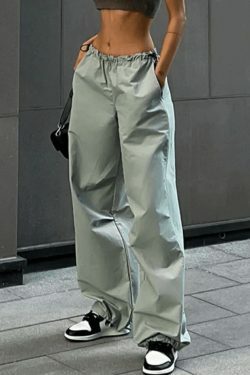Y2K Aesthetic Belted Parachute Cargo Pants for Women - Coquette Style with Grunge Influence