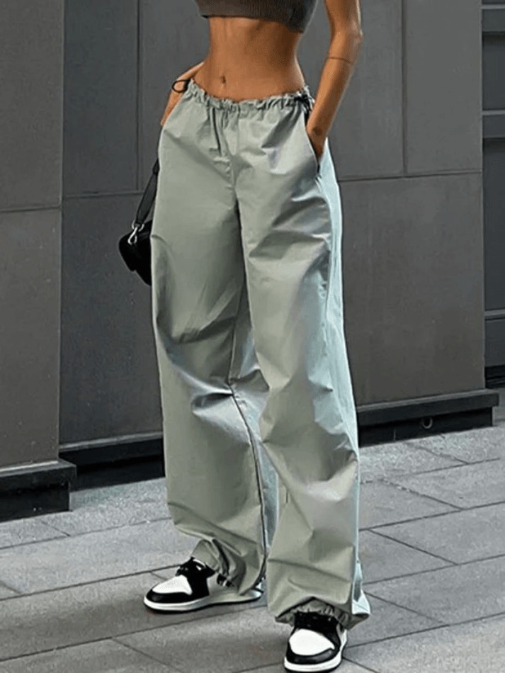 Y2K Aesthetic Belted Parachute Cargo Pants for Women - Coquette Style with Grunge Influence
