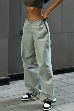 Y2K Aesthetic Belted Parachute Cargo Pants for Women - Coquette Style with Grunge Influence
