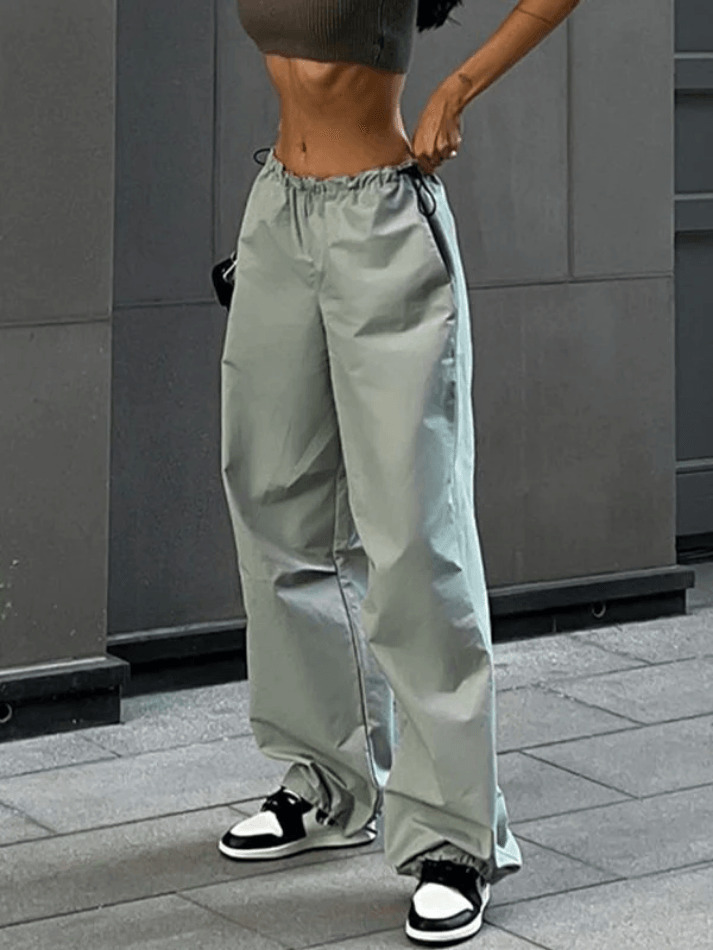 Y2K Aesthetic Belted Parachute Cargo Pants for Women - Coquette Style with Grunge Influence