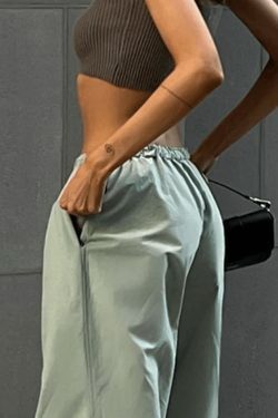 Y2K Aesthetic Belted Parachute Cargo Pants for Women - Coquette Style with Grunge Influence