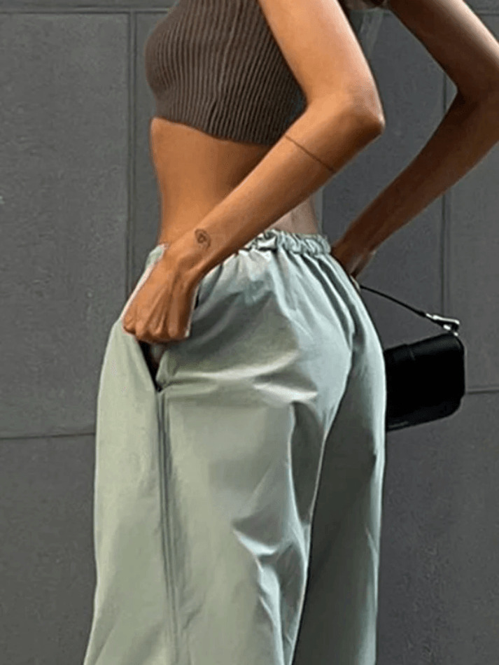Y2K Aesthetic Belted Parachute Cargo Pants for Women - Coquette Style with Grunge Influence