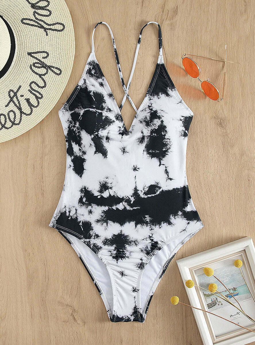 Y2K Aesthetic Black & White Halter Swimsuit - Retro Coquette Style for Women Y2K Aesthetic Black & White Halter Swimsuit - Retro Coquette Style for Women