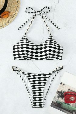 Y2K Aesthetic Black & White Shell Rope Bikini for Niche Women Fashion
