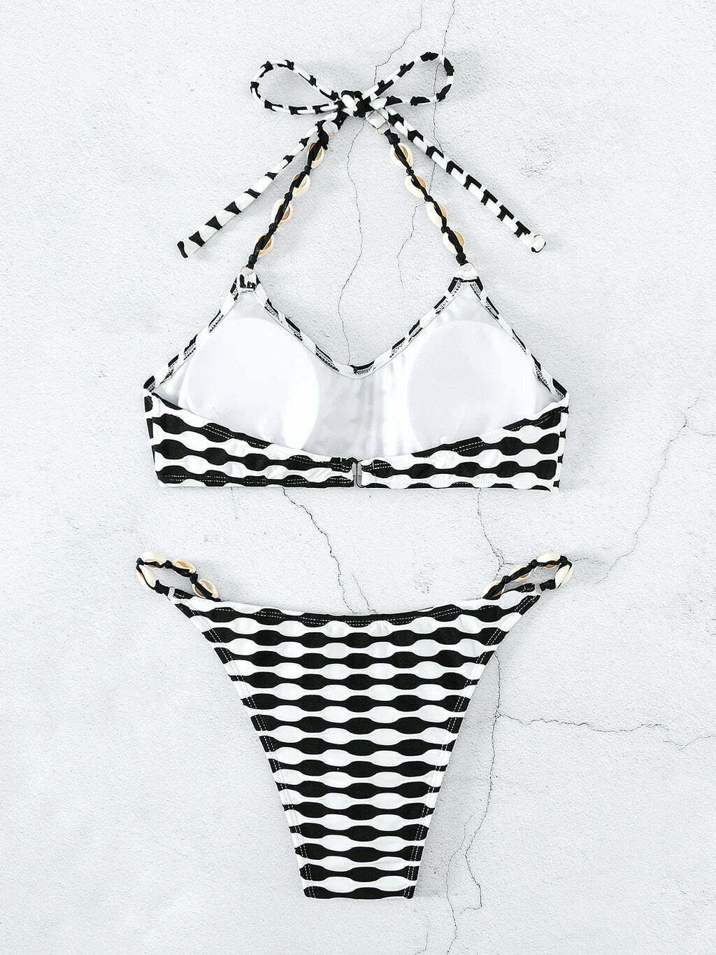 Y2K Aesthetic Black & White Shell Rope Bikini for Niche Women Fashion