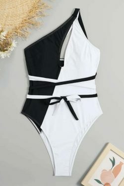 Y2K Aesthetic Black & White Tie-Up One Piece Bikini