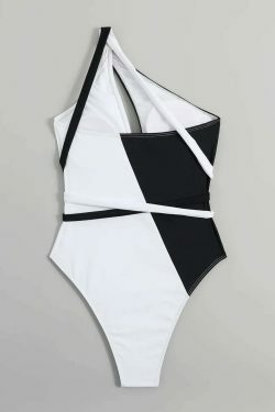 Y2K Aesthetic Black & White Tie-Up One Piece Bikini