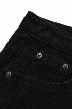 Y2K Aesthetic Black Air Skull and Star Applique Jeans - Coquette Grunge Fashion for Women