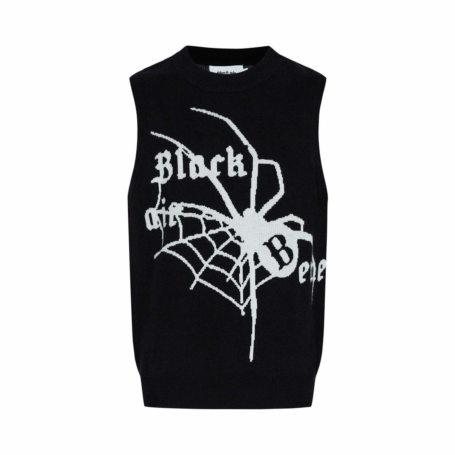 Y2K Aesthetic Black Air Spider Jacquard Sweater Vest - Coquette Style Grunge Fashion