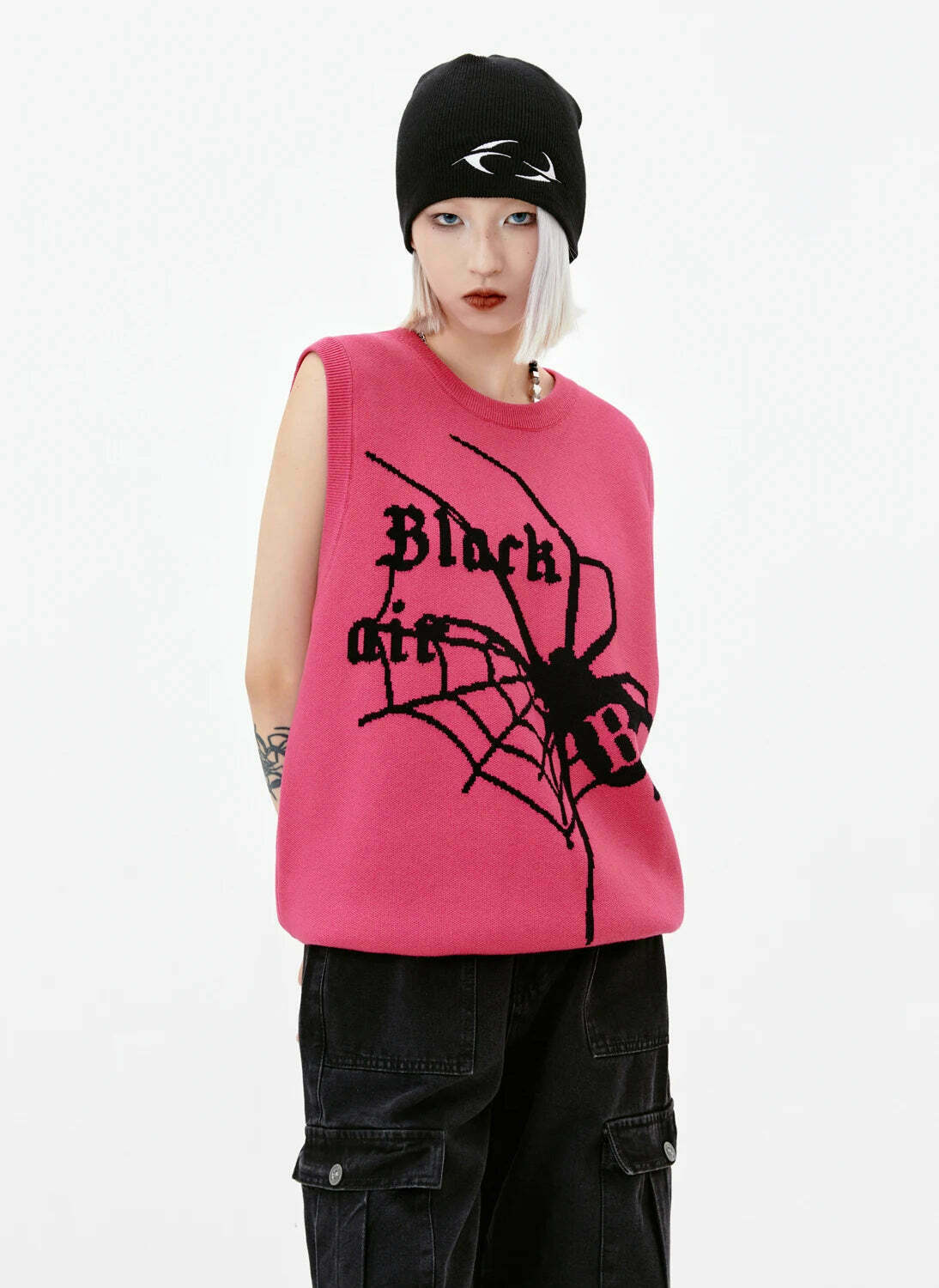 Y2K Aesthetic Black Air Spider Jacquard Sweater Vest - Coquette Style Grunge Fashion
