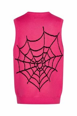 Y2K Aesthetic Black Air Spider Jacquard Sweater Vest - Coquette Style Grunge Fashion
