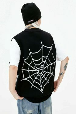 Y2K Aesthetic Black Air Spider Jacquard Sweater Vest - Coquette Style Grunge Fashion