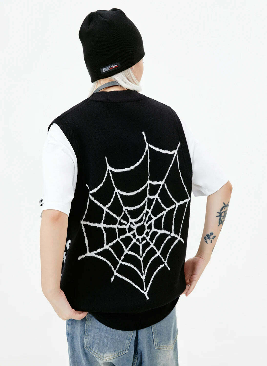 Y2K Aesthetic Black Air Spider Jacquard Sweater Vest - Coquette Style Grunge Fashion