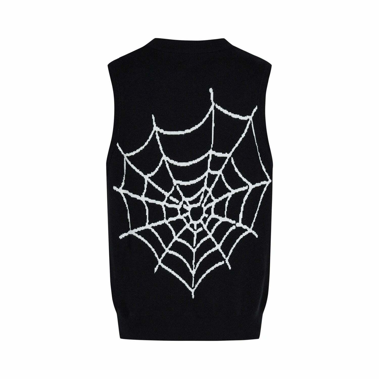 Y2K Aesthetic Black Air Spider Jacquard Sweater Vest - Coquette Style Grunge Fashion