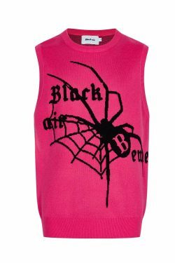 Y2K Aesthetic Black Air Spider Jacquard Sweater Vest - Coquette Style Grunge Fashion