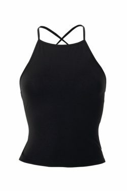 Y2K Aesthetic Black Backless Lace-Up Halter Vest for Niche Women Fashion