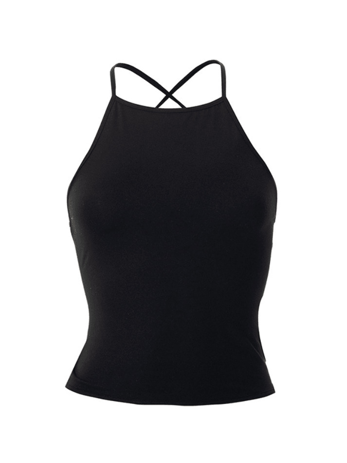 Y2K Aesthetic Black Backless Lace-Up Halter Vest for Niche Women Fashion Y2K Aesthetic Black Backless Lace-Up Halter Vest for Niche Women Fashion