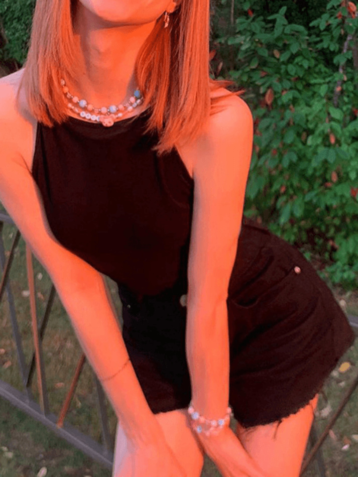 Y2K Aesthetic Black Backless Lace-Up Halter Vest for Niche Women Fashion Y2K Aesthetic Black Backless Lace-Up Halter Vest for Niche Women Fashion