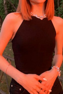 Y2K Aesthetic Black Backless Lace-Up Halter Vest for Niche Women Fashion