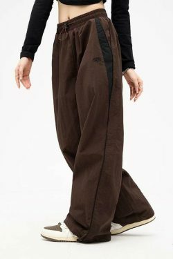 Y2K Aesthetic Black Baggy Sweatpants with Contrast Piping