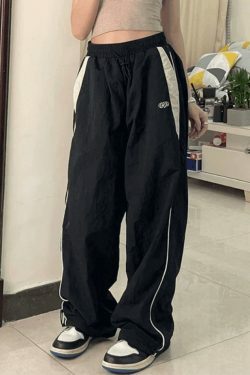 Y2K Aesthetic Black Baggy Sweatpants with Contrast Piping