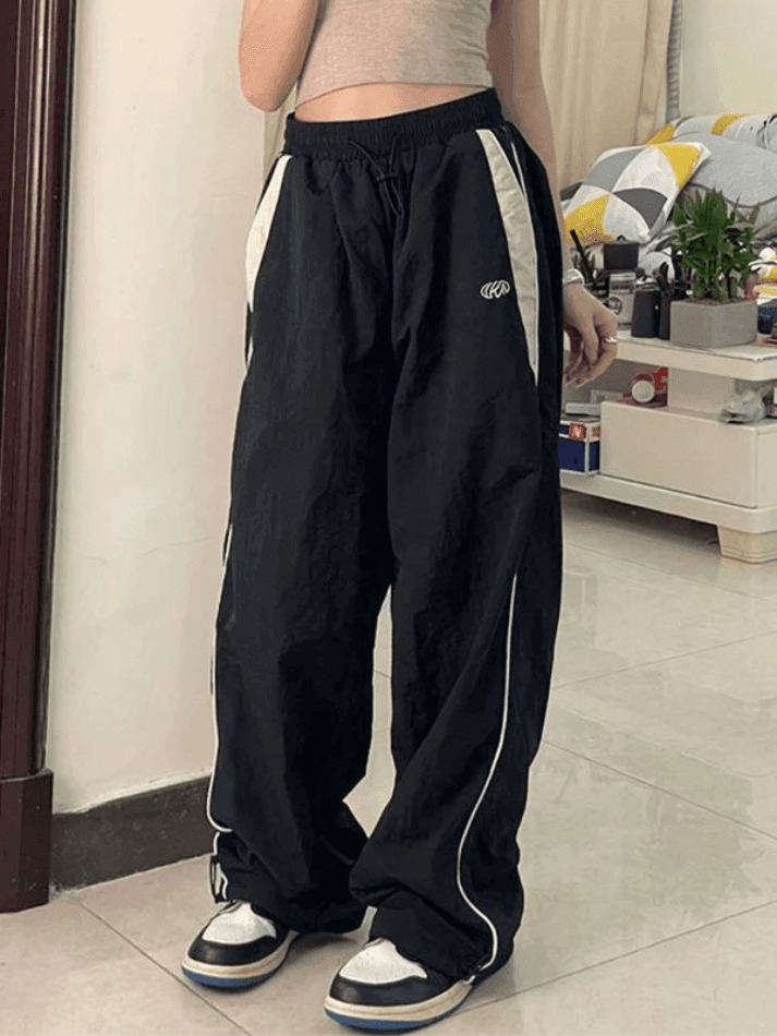 Y2K Aesthetic Black Baggy Sweatpants with Contrast Piping Y2K Aesthetic Black Baggy Sweatpants with Contrast Piping