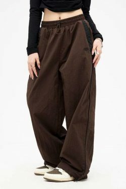 Y2K Aesthetic Black Baggy Sweatpants with Contrast Piping