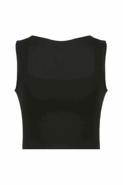 Y2K Aesthetic Black Cropped Tank Top for Women - Coquette Style Grunge Fashion