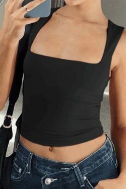 Y2K Aesthetic Black Cropped Tank Top for Women - Coquette Style Grunge Fashion