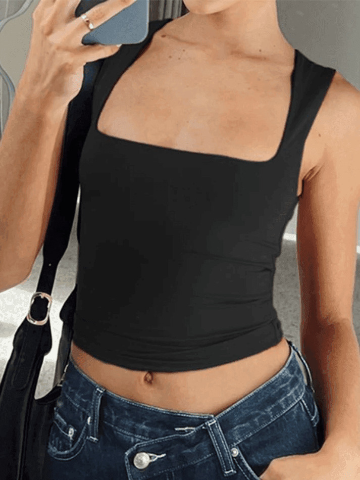 Y2K Aesthetic Black Cropped Tank Top for Women - Coquette Style Grunge Fashion Y2K Aesthetic Black Cropped Tank Top for Women - Coquette Style Grunge Fashion