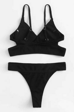 Y2K Aesthetic Black Cutout Halter Wrap Bikini Set - Coquette Style for Niche Women Fashion