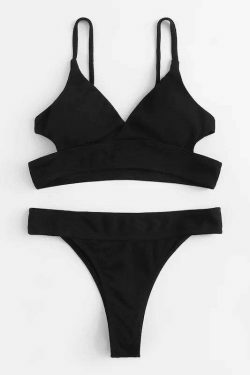 Y2K Aesthetic Black Cutout Halter Wrap Bikini Set - Coquette Style for Niche Women Fashion