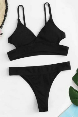 Y2K Aesthetic Black Cutout Halter Wrap Bikini Set - Coquette Style for Niche Women Fashion