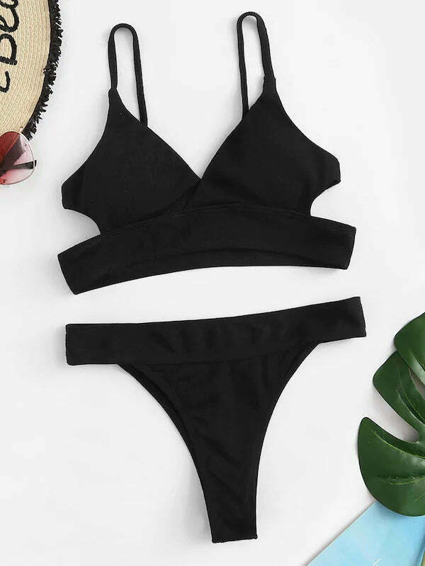 Y2K Aesthetic Black Cutout Halter Wrap Bikini Set - Coquette Style for Niche Women Fashion Y2K Aesthetic Black Cutout Halter Wrap Bikini Set - Coquette Style for Niche Women Fashion
